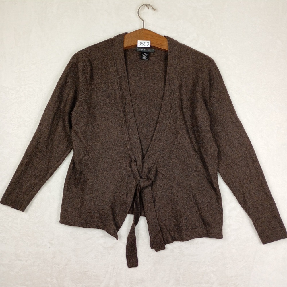 Sarah Spencer Cardigan Woman 2X Brown Merino Wool Tie Front Cottage Core Y2K